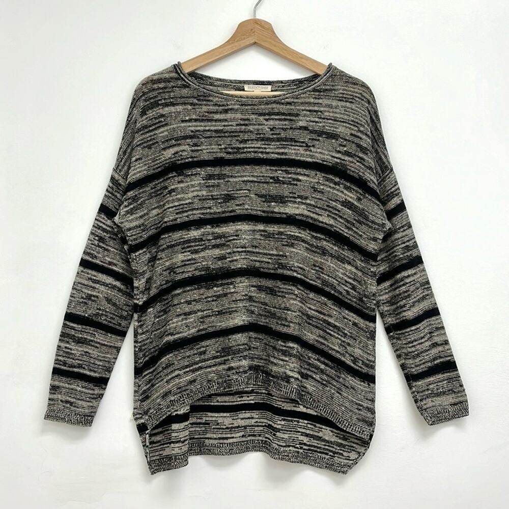 Eileen Fisher 100% Organic Linen Coastal Lightweight Stripe Knit Pullover - MP